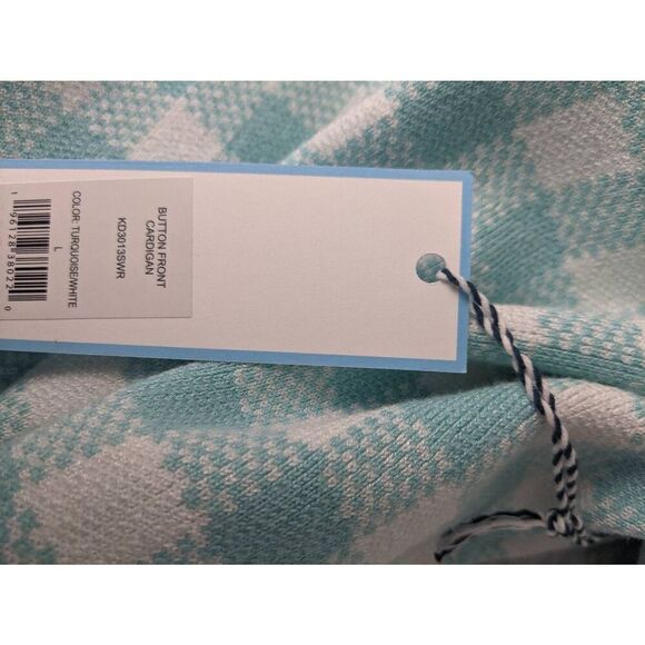 Draper James RSVP Turquoise Gingham Button up Cardigan Sz L Large NWT - Picture 6 of 10